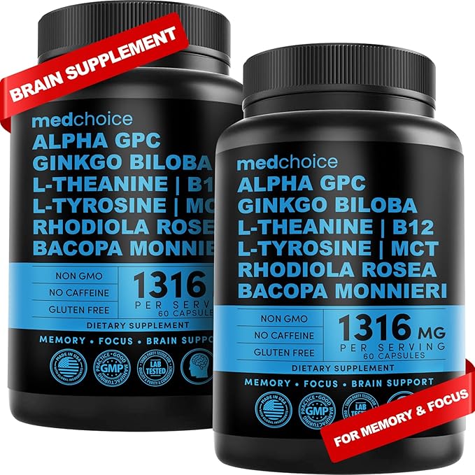MEDCHOICE Sleep Melatonin (90ct) and Nootropic Brain (120ct) Supplement Bundle - Wellness Duo for Sleep Brain Focus &amp Mood Support - Vegan Non-GMO Gluten-Free