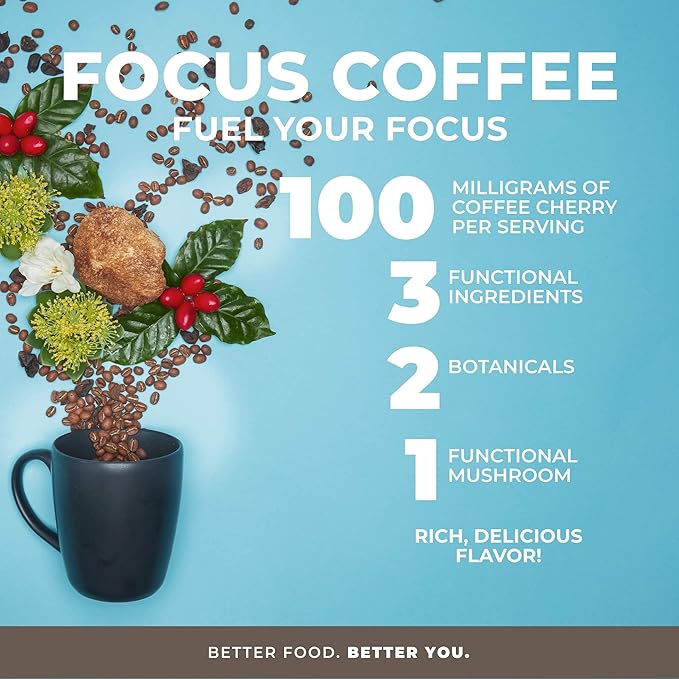 Laird Superfood Focus Coffee Medium Roast Ground Coffee Infused with Functional Mushrooms and Botanical Adaptogens 12 oz. Bag (Pack of 2)
