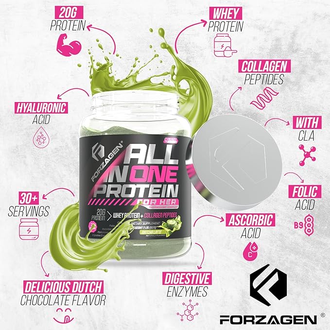 Forzagen All in One Protein for Her Protein Powder for Women with Collagen Peptides (2 Pound (Pack of 1) Matcha Latte)