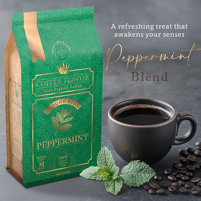 Flavored Ground Coffee – Peppermint 100% Arabica Single Origin Medium Roast USDA Organic Naturally mint Flavored – by Coffea Flavor