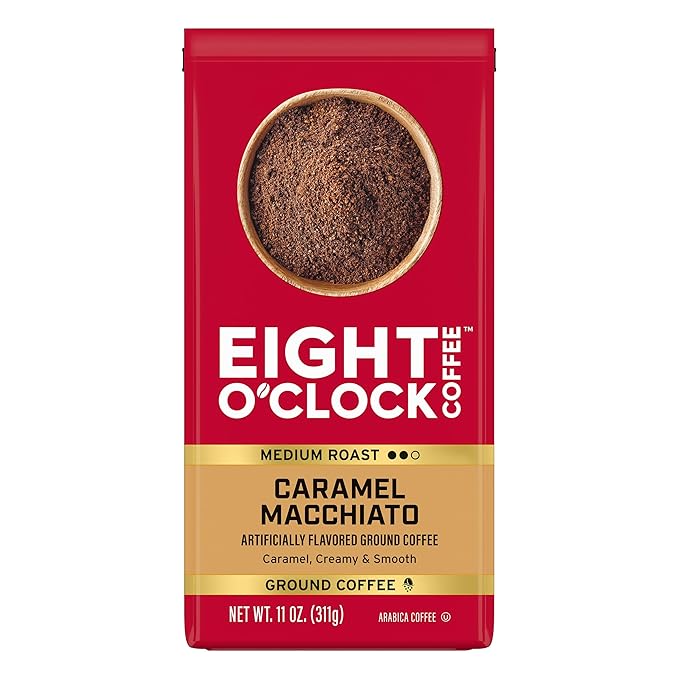 Eight O'Clock Coffee Caramel Macchiato Ground Coffee Medium Roast 11 Ounce (Pack of 1) - Caramel Creamy Smooth