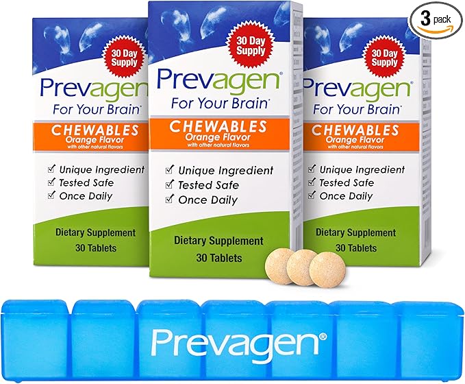 Prevagen Regular Strength Orange Chewables - 90 Tablets (3 Month Supply) | Formulated for Your Brain | 10mg of Apoaequorin Plus Vitamin D3 with 7-Day Pill Minder