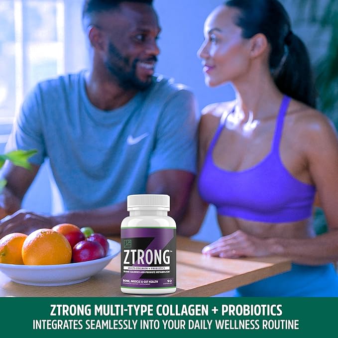 Dr. Zisman ZTRONG Advanced Collagen Supplement – Hydrolyzed Collagen Types I &amp III 400 Billion CFU Probiotic Blend Supports Bone Health Joint Function Metabolic Efficiency – 90 Capsules