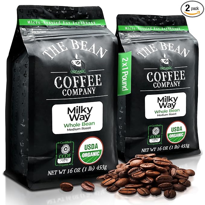The Bean Organic Coffee Company Milky Way Medium Roast Whole Bean Coffee 16-Ounce Bags (Pack of 2)