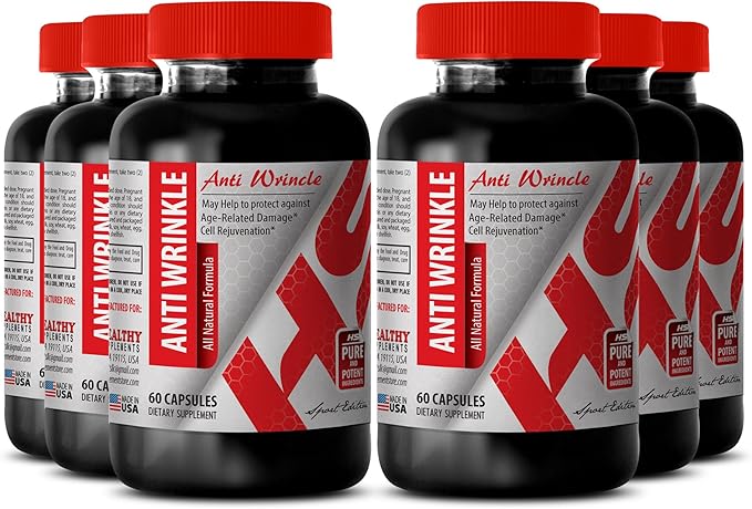 Anti-Wrinkle Supplement - Hydrating Hyaluronic Acid and Resveratrol Anti-Wrinkle Green Tea Natural Anti-Wrinkle Blend Skin Care with Collagen and Aloe Vera Grape Seed and Turmeric 2Bot