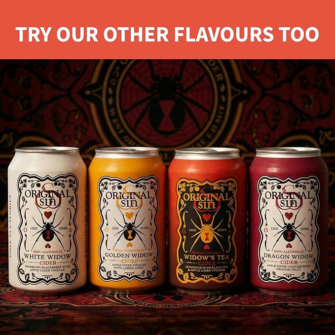 Original Sin Non Alcoholic Cider - Widow Tea | Sparkling Apple Cider Vinegar Drink with 25% Fruit Juice | Sugar Free Non Alcoholic Drinks- Lemonade with Black Tea Flavour