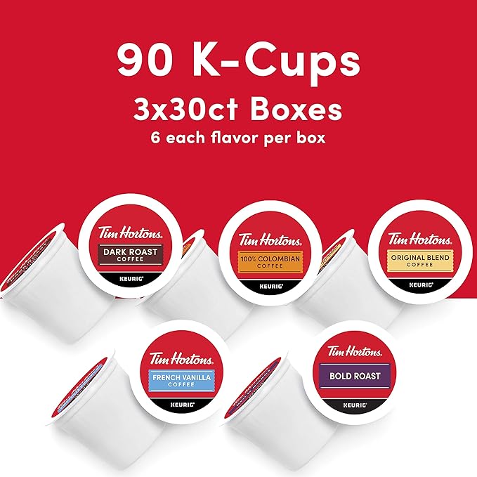 Tim Hortons Coffee Variety Pack Single-Serve K-Cup Pods Compatible with Keurig Brewers 90ct K-Cups Total Red