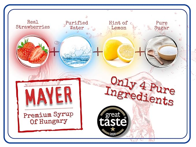 Mayer Strawberry Syrup - Award-Winning Artisanal Fruit Syrup All-Natural Crafted with 100% Real Fruits Vegan Gluten-Free – Perfect Coffee Syrup Cocktails &amp Dessert Topping (2 Pack)