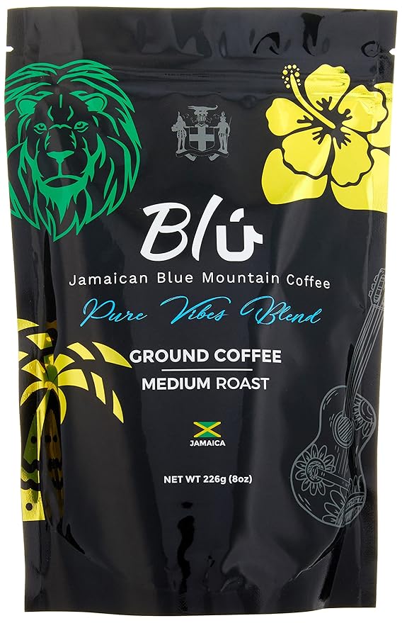 Roasted to Order! - Blú - Jamaica Blue Mountain Coffee ''Pure Vibes'' Ground Blend/Medium Roast (Jamaican Brazilian Colombian &amp Ethiopian)