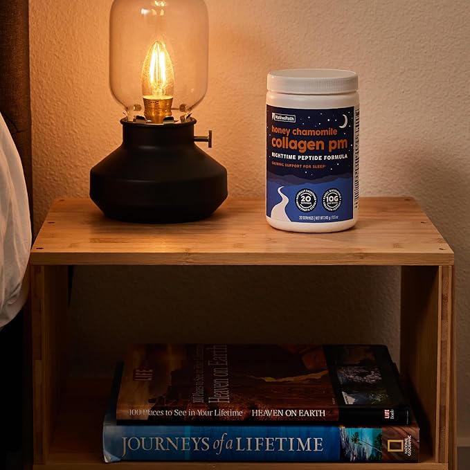 NativePath Collagen PM - Honey Chamomile Nighttime Collagen Peptides Powder with Magnesium GABA L-Theanine and Melatonin - 20 Servings