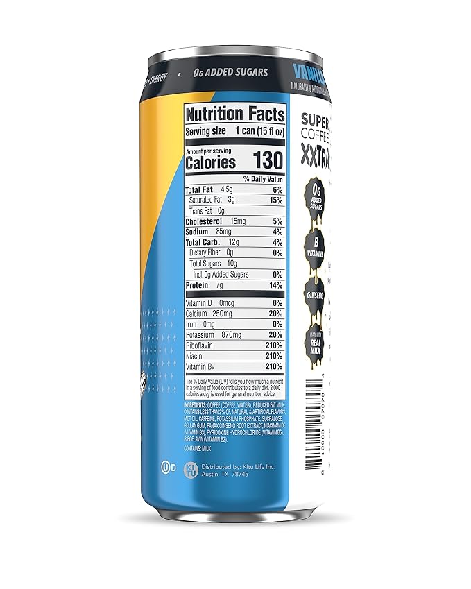 Super Coffee XXTRA Keto Protein Coffee (0g Added Sugar 7g Protein 130 Calories) [Vanilla] 15 Fl Oz 12 Pack | Iced Smart Coffee Drinks - SoyFree GlutenFree