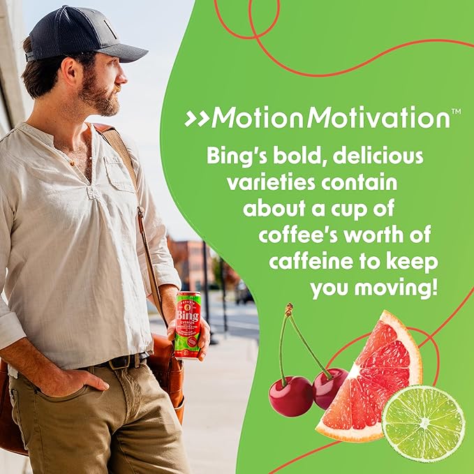 BING Citrus Energizing Juice Beverage – Grapefruit &amp Lime (12oz/12pk) – Made with REAL Juice! Only 2g added Sugar Low Calorie L-Theanine + Ginseng+ Caffeine + Taurine Vegan Gluten + Dairy Free