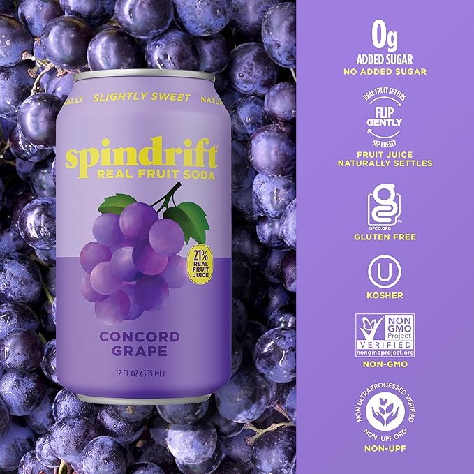 Spindrift Concord Freeze Grape Soda Made With Real Squeezed Fruit 12 Pack Case