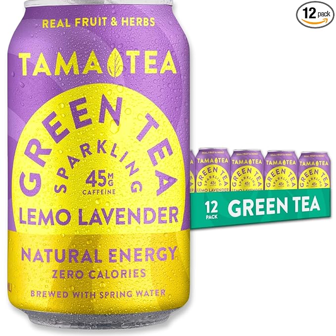Unsweetened Sparkling Green Tea by Tama Tea - Organic Lemo Lavender Iced Green Tea Zero Calories &amp Zero Carbs | 45mg Caffeine No Artificial Ingredients 12 oz (12-Pack)
