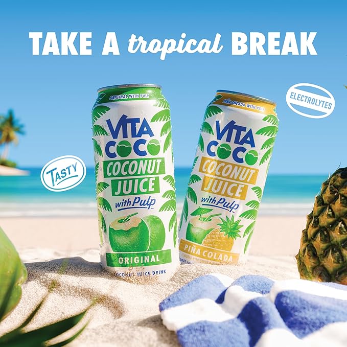 Vita Coco Coconut Juice Original with Pulp | Big Bold Coconut Taste | Natural Electrolytes | Sweet Refreshing Hydration | 16.9 oz can (Pack of 12)