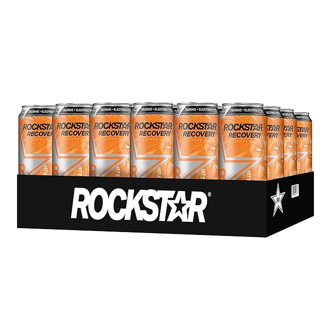 Rockstar Energy Drink Caffeine and Electrolytes (Packaging May Vary) Orange  Recovery Orange 16 Fl Oz (Pack of 24)