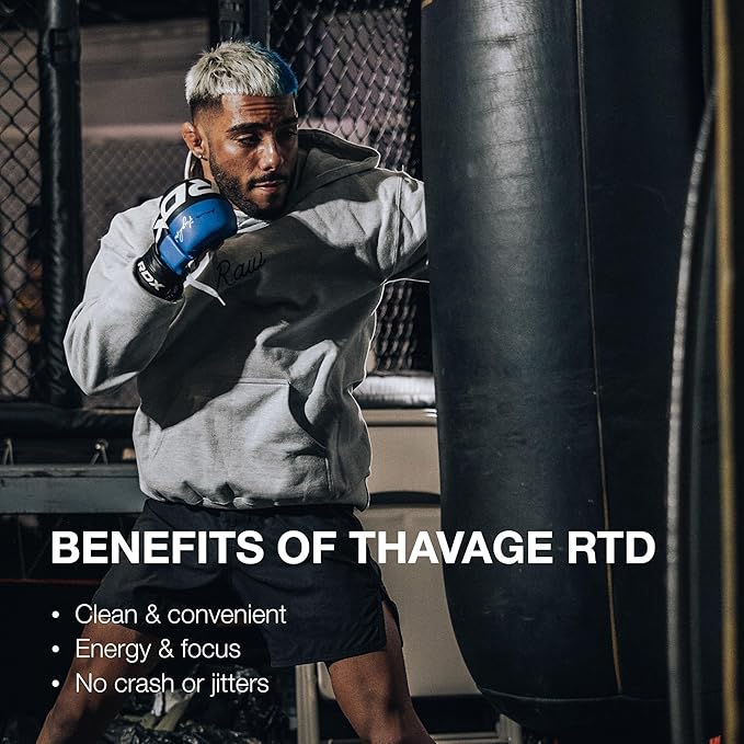 RAW Ready to Drink Pre-Workout Drink - BUM Thavage RTD Preworkout Shakes - Energy Supplement Drinks with Beta Alanine L-Citrulline &amp Caffeine - Zero Sugar (12 Pack Blue Raspberry)