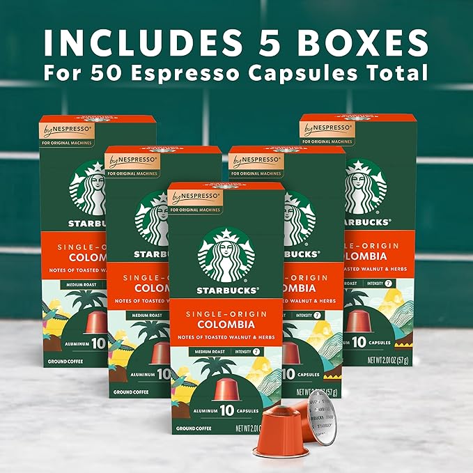 Starbucks by Nespresso Original Line Single-Origin Colombia Medium Roast Coffee 50-count Espresso Pods