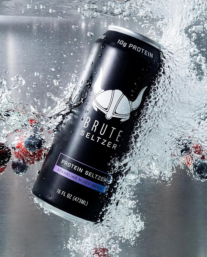 Brute Protein Seltzer Mixed-Berry with 10g Protein Electrolytes B-Vitamins 12-Pack