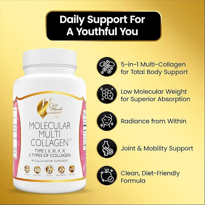 Cocó March N.M.D. Molecular Multi-Collagen - Types I II III V &amp X – Hair Skin Nails &amp Joint Support for Women &amp Men – Low Molecular Weight Collagen Gluten Free Dairy Free Soy Free