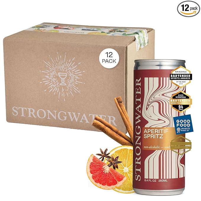Strongwater Sparkling Spritz Aperitif - 12 Pack Cans (8.4 Fl Oz Each) - Premium Non Alcoholic Aperitif - Made with Filtered Rocky Mountain Water Gentian Grapefruit Quinine Real Cane Sugar