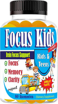 Focus Kids Gummies for Kids and Teens Attention Memory &amp Concentration Focus Supplement for School &amp Study Brain Vitamins for Children DHA &amp Omega 3-6-9 – 60ct