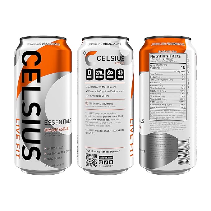 CELSIUS ESSENTIALS™ Sparkling Orangesicle Sugar Free Performance Energy Drink 16 Fl Oz (Pack of 12)
