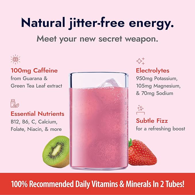 Zipfizz Daily Energy Drink Powder Strawberry Kiwi 20 Pack | 3-in-1 Sustained Energy Rapid Hydration and Essential Vitamins | Sugar-Free | Electrolyte Powder | Contains Vitamin B-12 &amp Antioxida