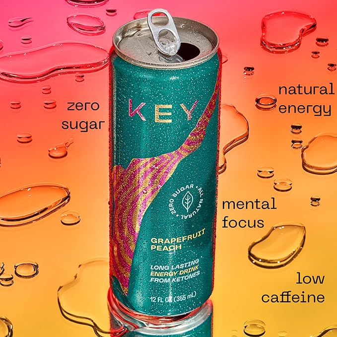KEY 36-Pack Bundle - Ketone Energy Drink - Pineapple Passionfruit Ginger Lime Grapefruit Peach - Sugar Free All Natural Long Lasting Energy Optimal Green Tea Caffeine &amp L-Theanine