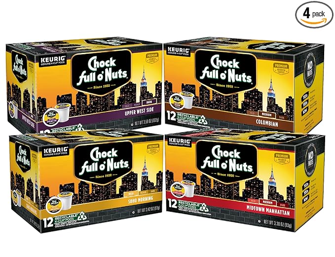 Chock Full o' Nuts Variety Pack Keurig K-Cup Pods for Keurig Brewers – Premium Arabica Mild Medium and Dark Roast – Single Serve – 4 Packs of 12 K-Cup Pods