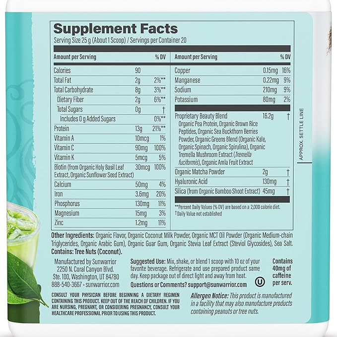 Vegan Collagen Protein Powder for Women Silica Plant Based Collagen Powder with Vegan Hair Skin and Nails Vitamins Non-GMO No Added Sugar Soy Dairy &amp Gluten Free (Coconut Matcha 20 Servings)