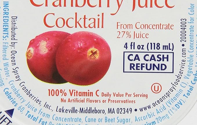 Ocean Spray Cranberry Juice Cocktail Cups 4 Ounce (Pack of 48)