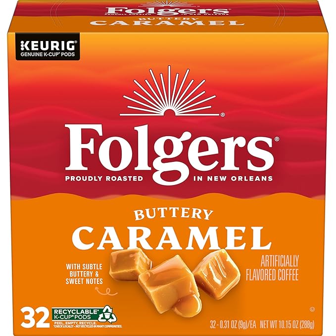 Folgers Buttery Caramel Artificially Flavored Coffee Keurig K-Cup Pods 32 Count Box