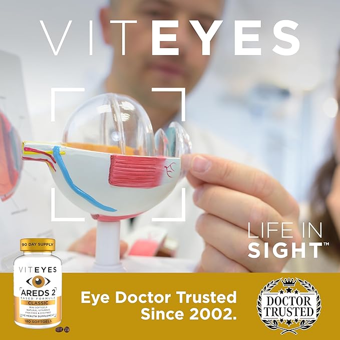 Viteyes AREDS 2 Classic Macular Health Formula Softgels Eye Health Vitamin to Support Macular Health Lower Zinc Eye Vitamins Macular Vitamins Beta-Carotene Free 180 Softgels
