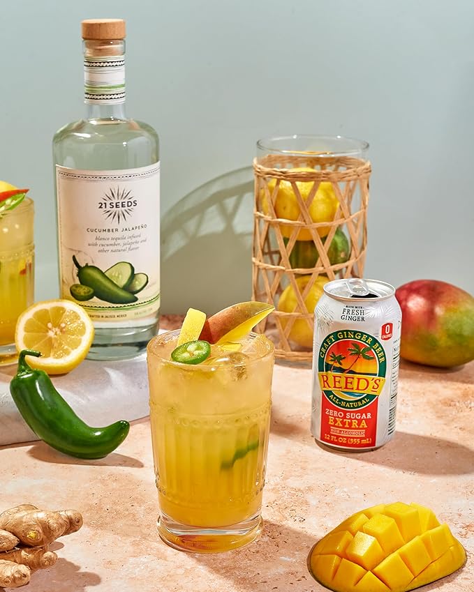 Reed's Zero Sugar Extra Ginger Beer - Crafted with Fresh Ginger Root - 12oz Cans 24 Pack
