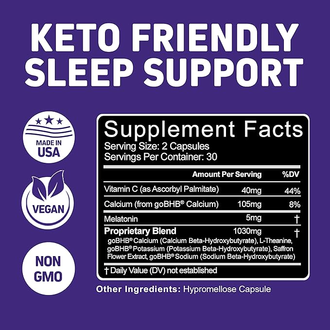 Keto Sleep Exogenous Ketones and Sleep Aids for Adults | Melatonin 5mg with Keto BHB to Help You Fall Asleep Faster | Apple Cider Vinegar Capsules Plus Keto BHB | Fat Burner &amp Weight Loss Suppleme