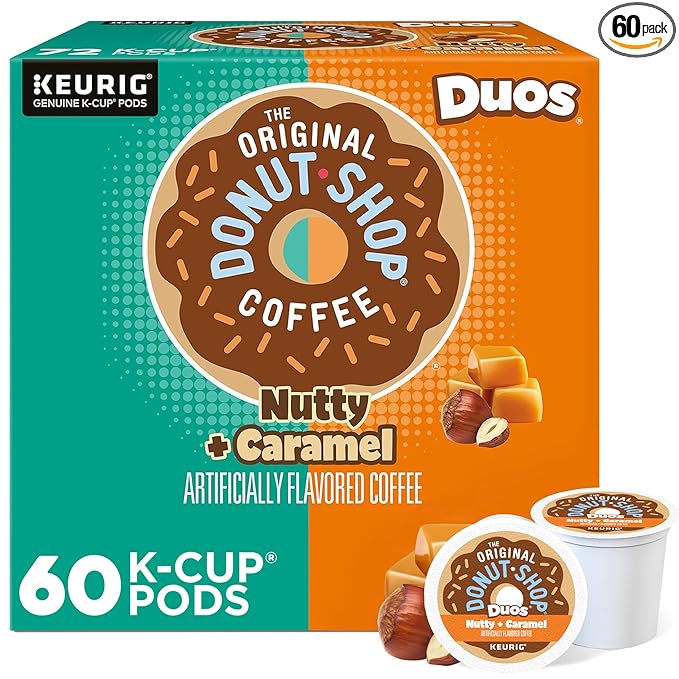 The Original Donut Shop Duos Nutty + Caramel Coffee Keurig Single Serve K-Cup Pods Light Roast Coffee 60 Count (6 Packs of 10)