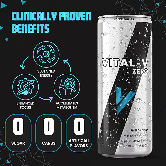Vital-V Zero Premium Sugar Free Energy Drink with Taurine and B-Vitamins 0 Calories