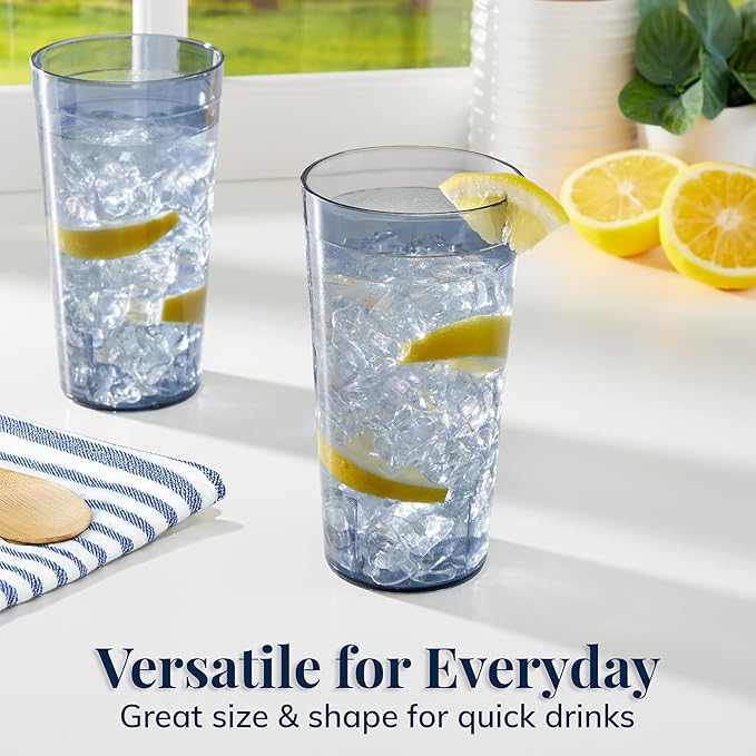US Acrylic Cafe Plastic Reusable Tumblers (Set of 16) 20-ounce Water Cups in Grey | Value Set of Restaurant Style Drinking Glasses Stackable BPA-free Made in the USA | Top-rack Dishwasher Safe