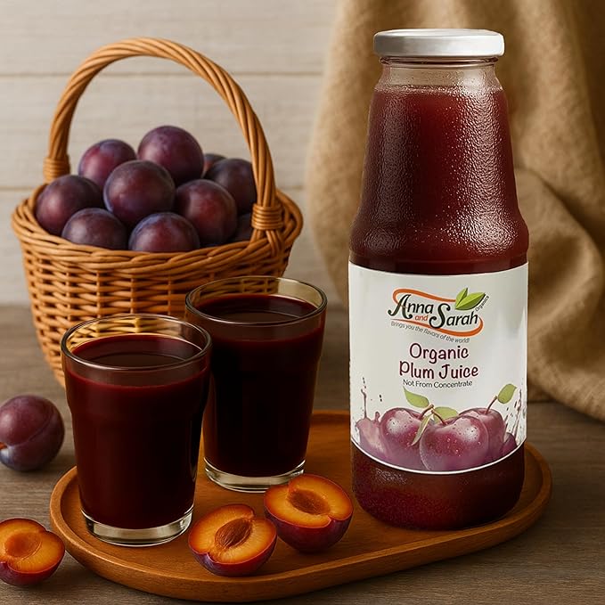 Anna and Sarah 33.8 Oz Organic Tart Plum Juice - Glass Bottle (4 Pack) No Sugar Added No Artificial Colors No Preservatives No Flavors AddedNOT from Concentrate