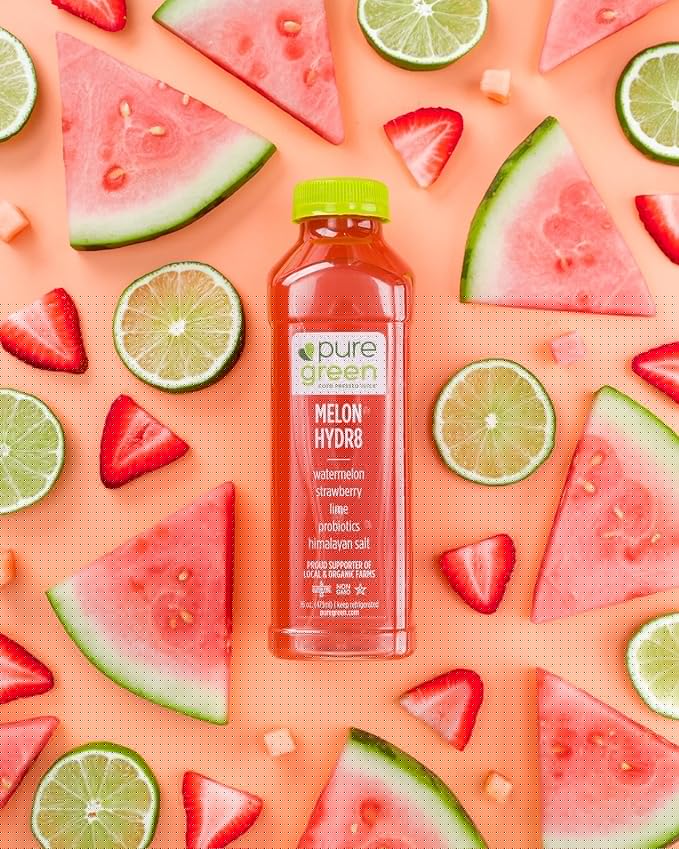 Pure Green Cold Pressed Juice - Melon Hydr8 - Fresh Functional Blend with Watermelon Strawberry Lime- Natural Gluten Free Non-GMO No Artificial Colors or Flavors - Made from Real Fruits &amp Veg