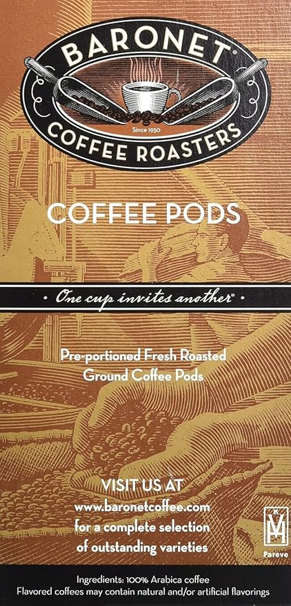 Baronet Coffee Organic ESE Espresso Pods - Espresso Dark Roast - 120 Single Serve Espresso Pods - 7.2 Grams - Individually Wrapped for Freshness - Rich Traditional Flavor