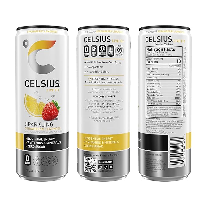 CELSIUS Sparkling Strawberry Lemonade Functional Essential Energy Drink 12 Fl Oz (Pack of 12)