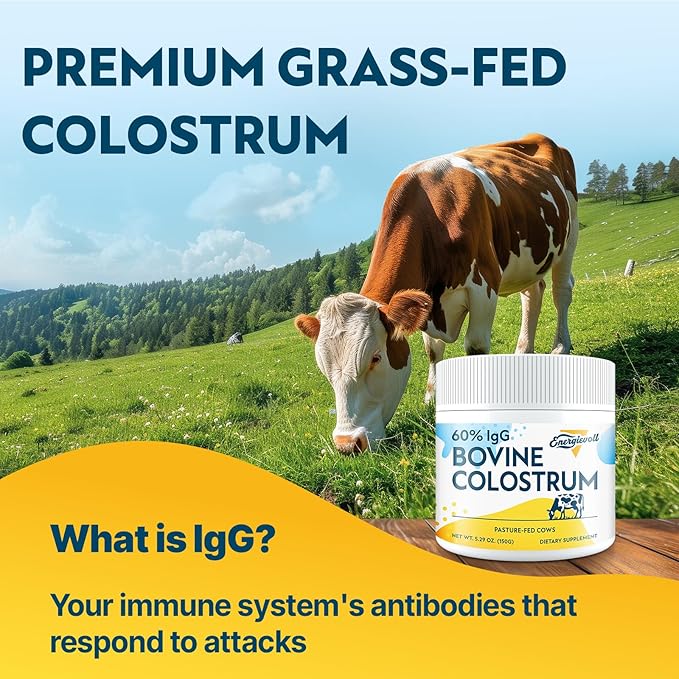 Bovine Colostrum Supplement Powder - 60% IgG 3000 mg for Gut Hair Growth Beauty and Immune Easy to Mix Unflavored (50 Servings)