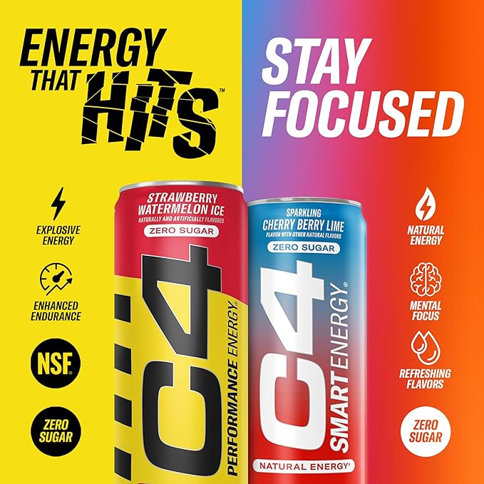 C4 Energy &amp Smart Energy Drinks Variety Pack Sugar Free Pre Workout Performance Drink &amp C4 Energy Drink Skittles Carbonated Sugar Free Pre Workout Performance Drink