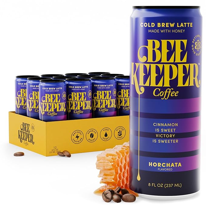 Beekeeper Horchata Latte Cold Brew Coffee Drinks with Oregon Honey | 12 Pack Refreshing Iced Coffee - Unsweetened &amp Strong Arabica Brew 8 fl oz Ready-to-Drink Can - 180mg Natural Caffeine