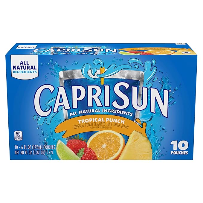 Capri Sun Tropical Punch Naturally Flavored Juice Drink Blend 40 ct Pack 4 Boxes of 10 Pouches