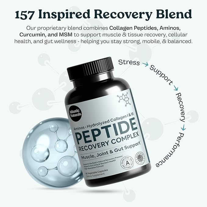 Peptide Recovery Complex – Advanced 157 Recovery Blend | Collagen Peptide Amino Support Formula for Muscle Joint &amp Tissue Health | Post-Workout Recovery &amp Flexibility Support | 90 Capsules
