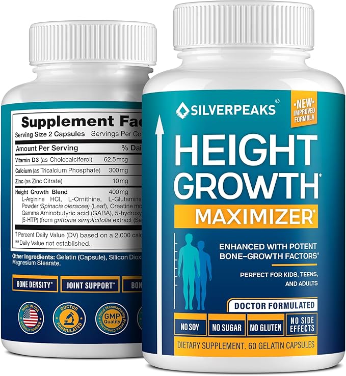Growth Capsules to Grow Taller - Height Growth Maximizer with Calcium for Bone Strength Made in USA Natural Get Taller Supplement to Increase Bone Growth Adults Teens &amp Kids Free of Growth Hor