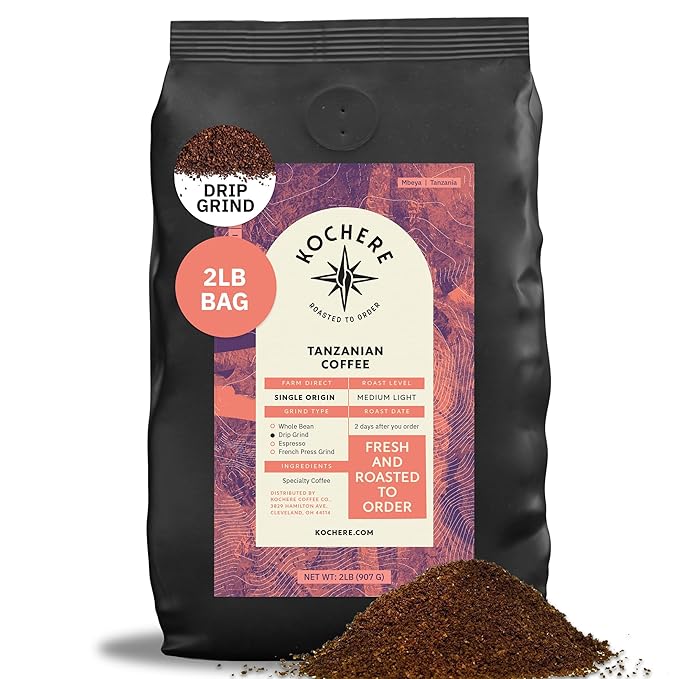Tanzanian Peaberry Coffee Whole Bean - 2LB Single Origin Medium Light Roast Roasted To Order Drip Grind Coffee Specialty Grade Fair Trade and Non-GMO